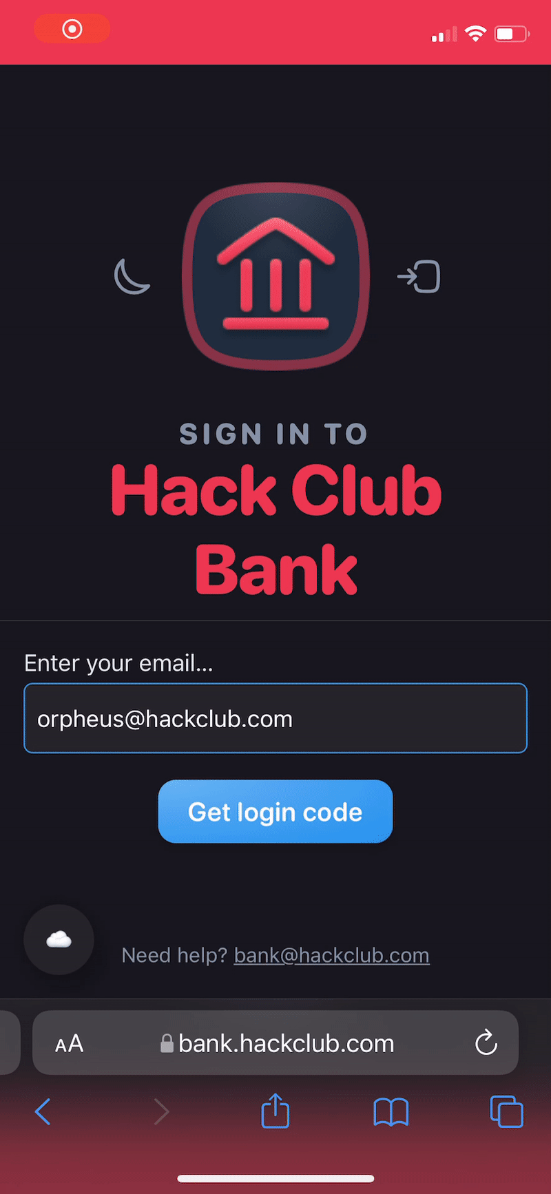 User signing in using SMS login code